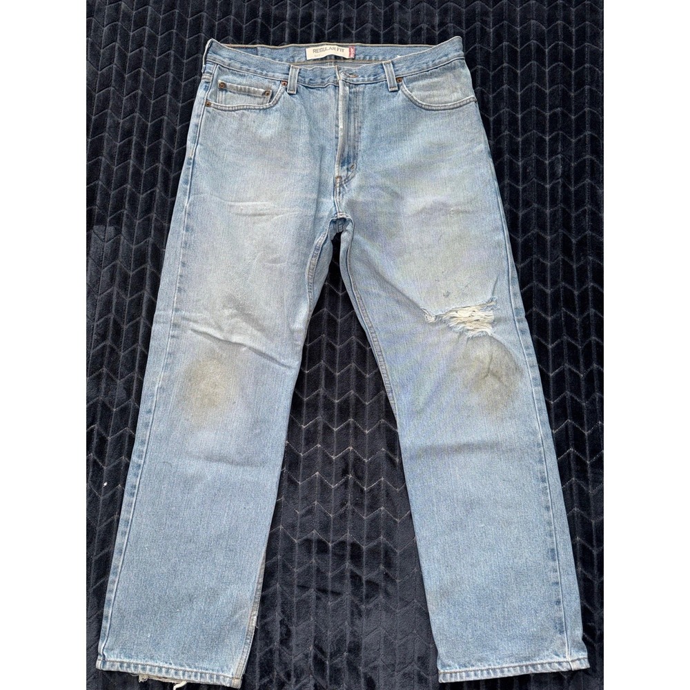 Levis 505 Jeans Mens Blue Regular Straight Leg Denim Medium Wash Size‎ 36